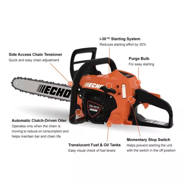 ECHO CS-3410-16 16 in. 34.4 cc Gas 2-Stroke Rear Handle Chainsaw with Automatic Chain Oiler - Image 2