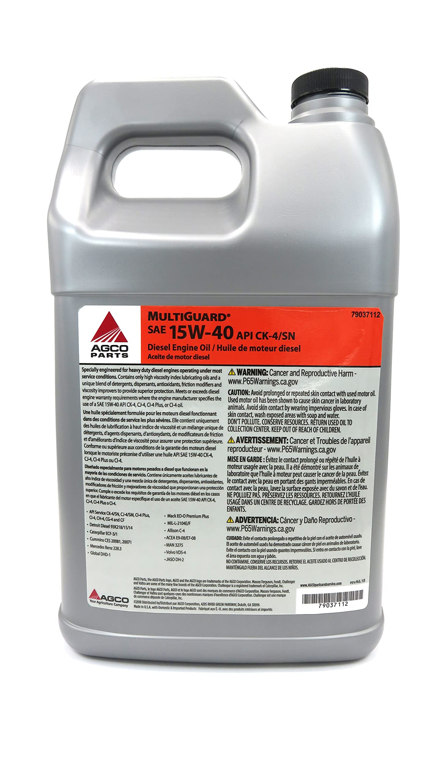 AGCO MultiGuard SAE 15W-40 API CK-4 Diesel Engine Oil 1 Gallon 79037112 - Image 2